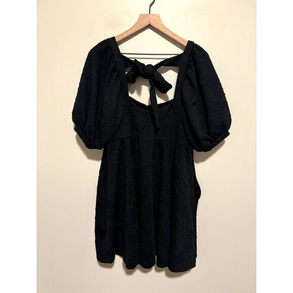 NWT Free People Violet Mini Dress Textured Puff Sleeve Black OB1140618 Medium - Picture 5 of 14